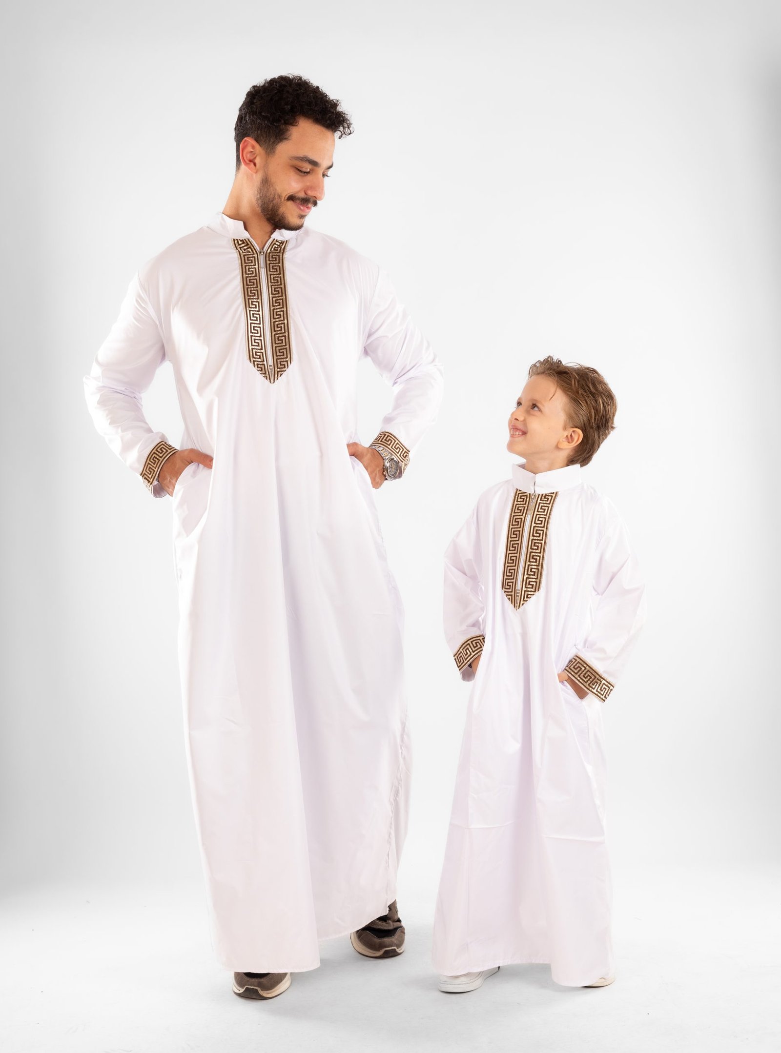Moroccan Collar Jellabiya Set For Father & Son