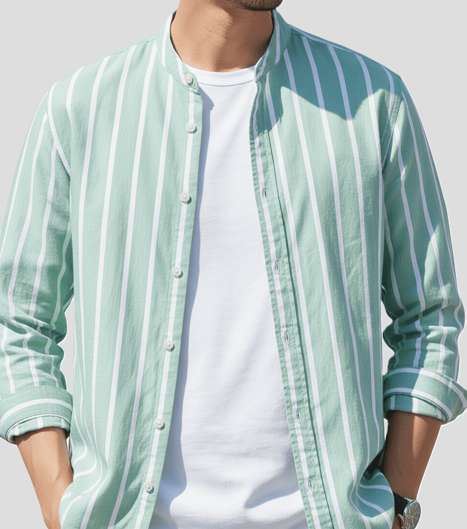 Mandarin Striped Oxford Shirt
