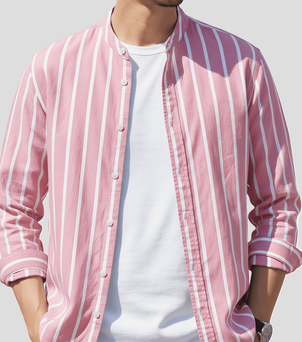 Mandarin Striped Oxford Shirt