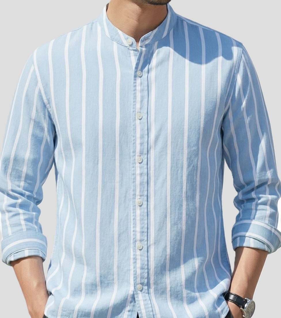 Mandarin Striped Oxford Shirt